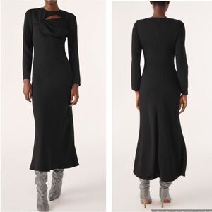NEW ba&sh Yona Cutout Midi Long Sleeve Black Dress Special Occasion Size Small
